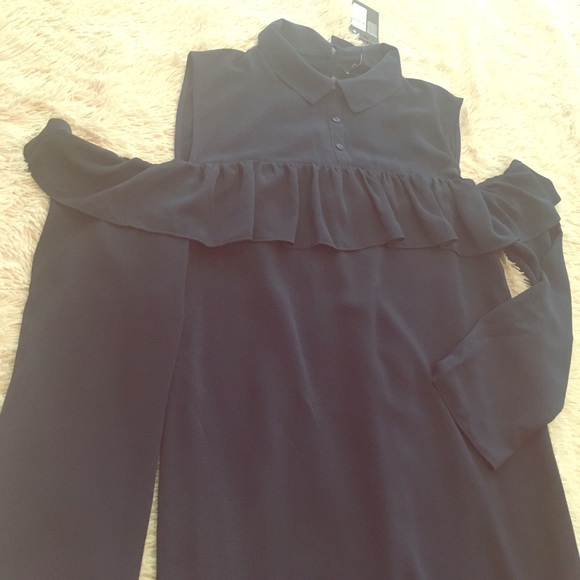 Navy blue shoulder cut-out dress - Picture 2 of 3