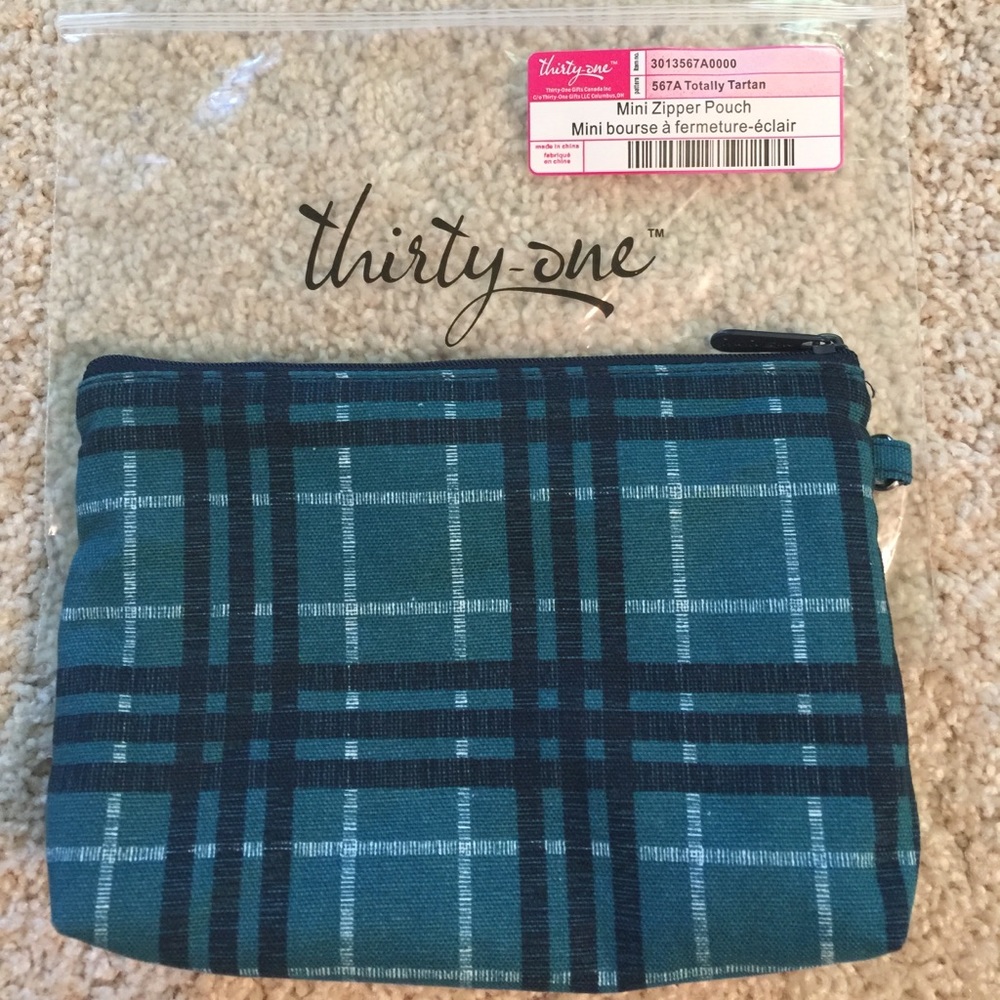 Thirty-One Mini Zipper Pouch in Totally Tartan