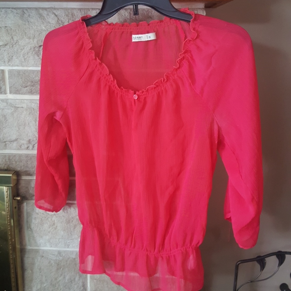 Sheer bright coral blouse