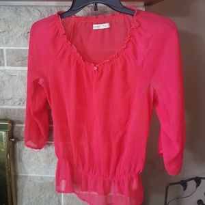 Sheer bright coral blouse
