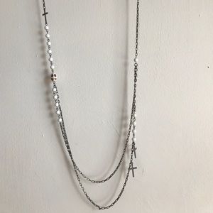 Beaded Skull and Cross Chain Necklace