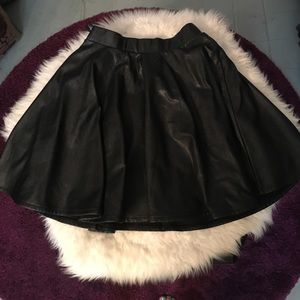 Topshop black leather flare skirt