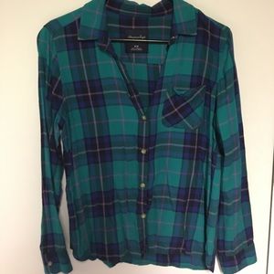 Turquoise Plaid Button-Up