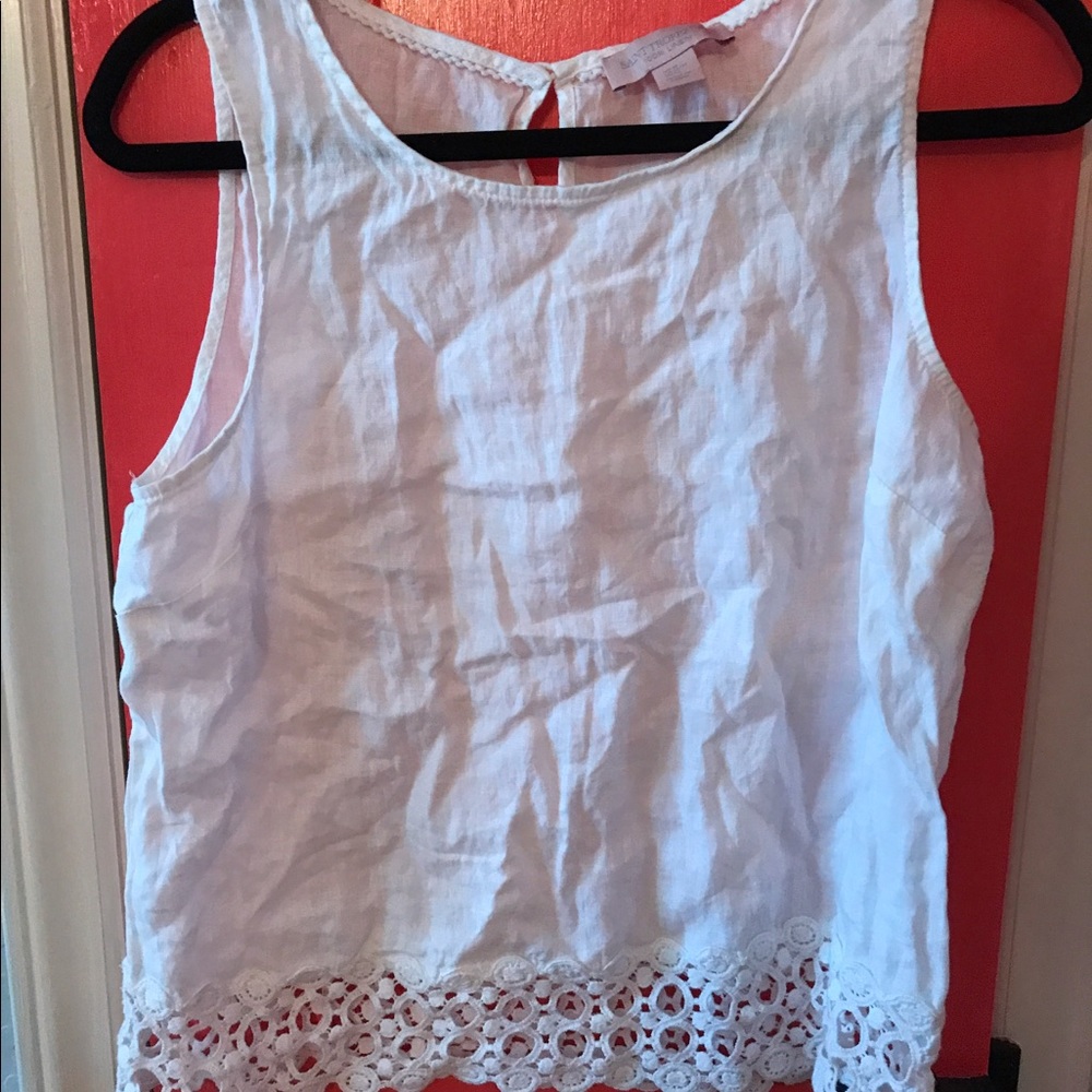 WHITE LINEN CROCHET TANK TOP