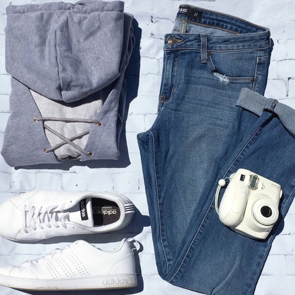 Gray Lace Up Sweater - Picture 5 of 5