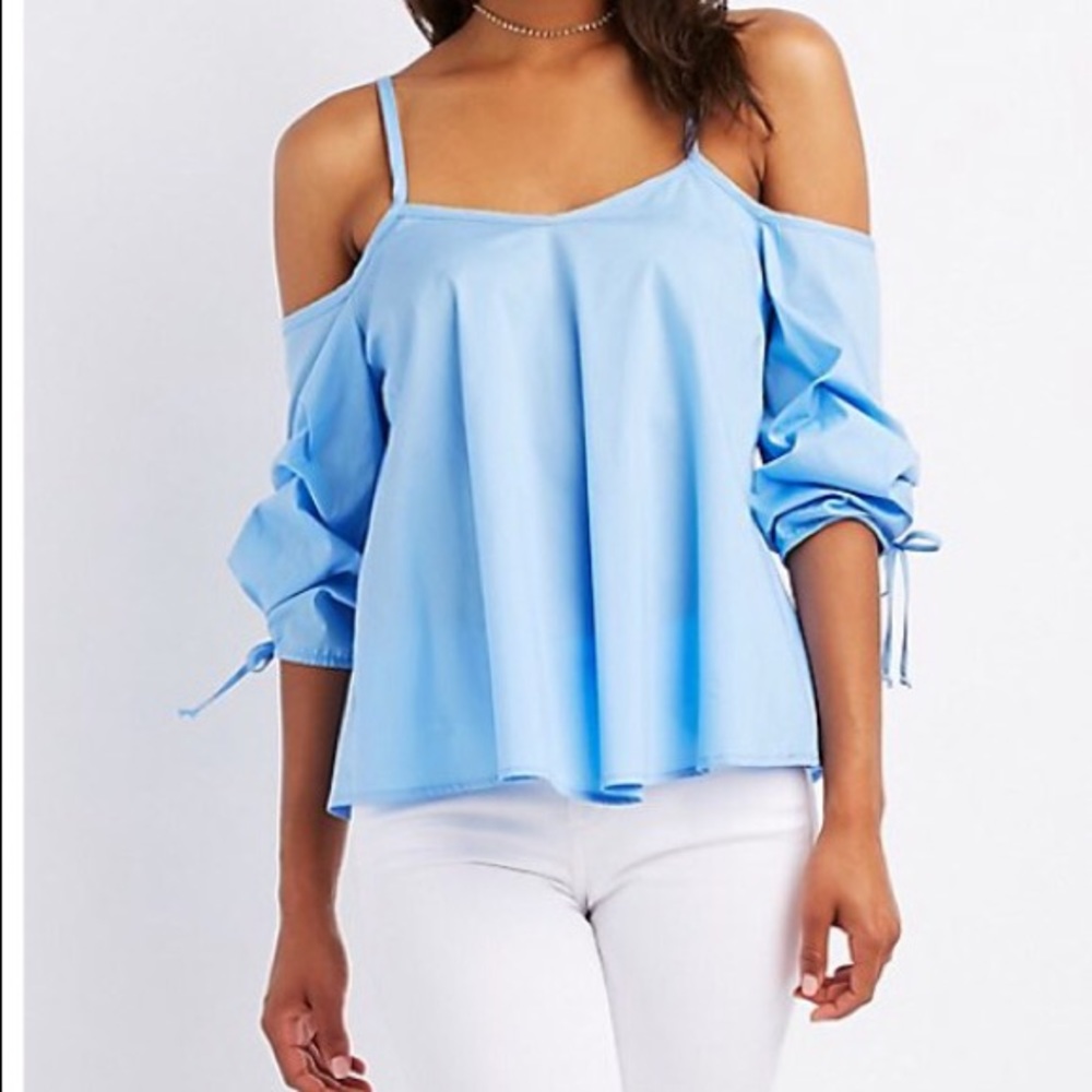 Ruched sleeve cold shoulder top