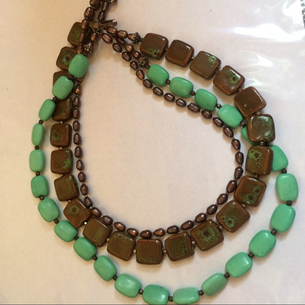 Unique Multicolored Triple-Strand Stone Necklace