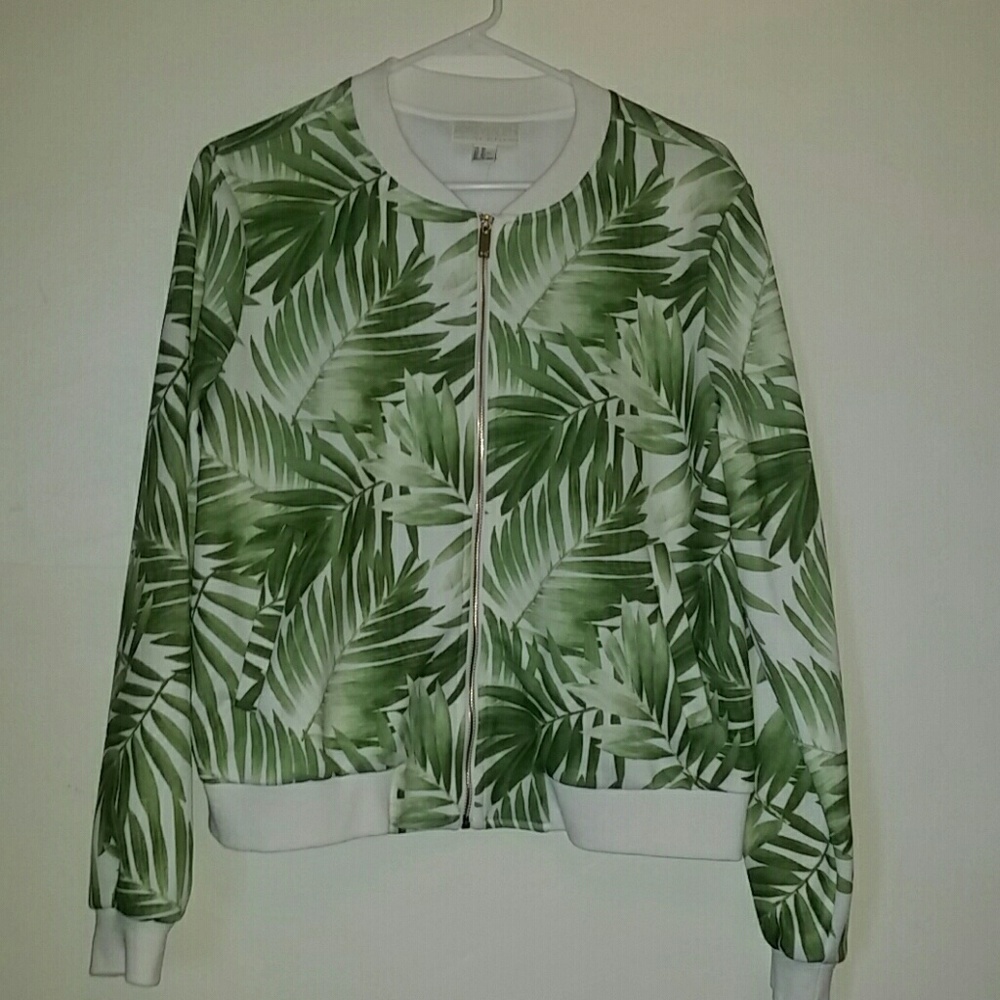 Forever 21+ Palm Leaf Zip Up Jacket
