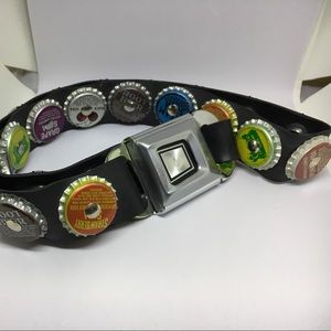 Soda pop cap and seat belt buckle belt in Large