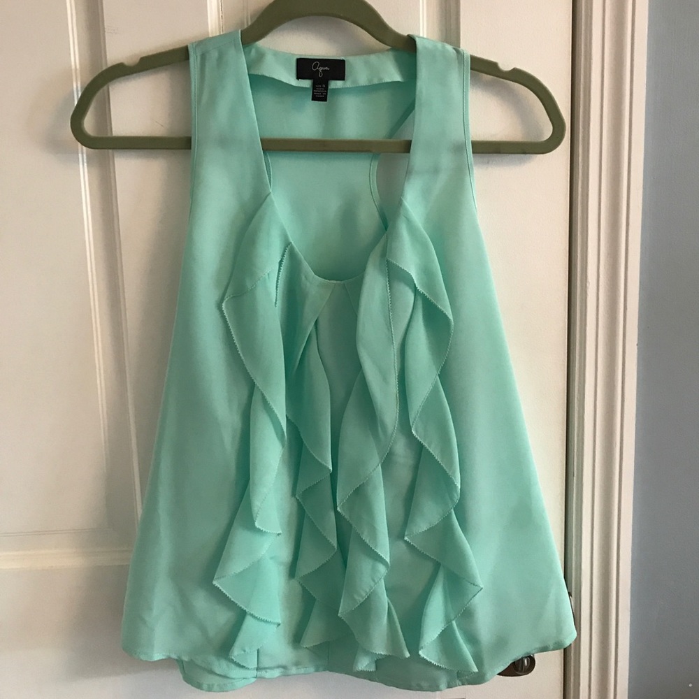 Aqua racerback ruffle blouse