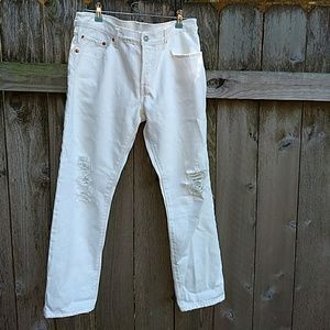 Levi's 501 CT ankle length distressed white jeans