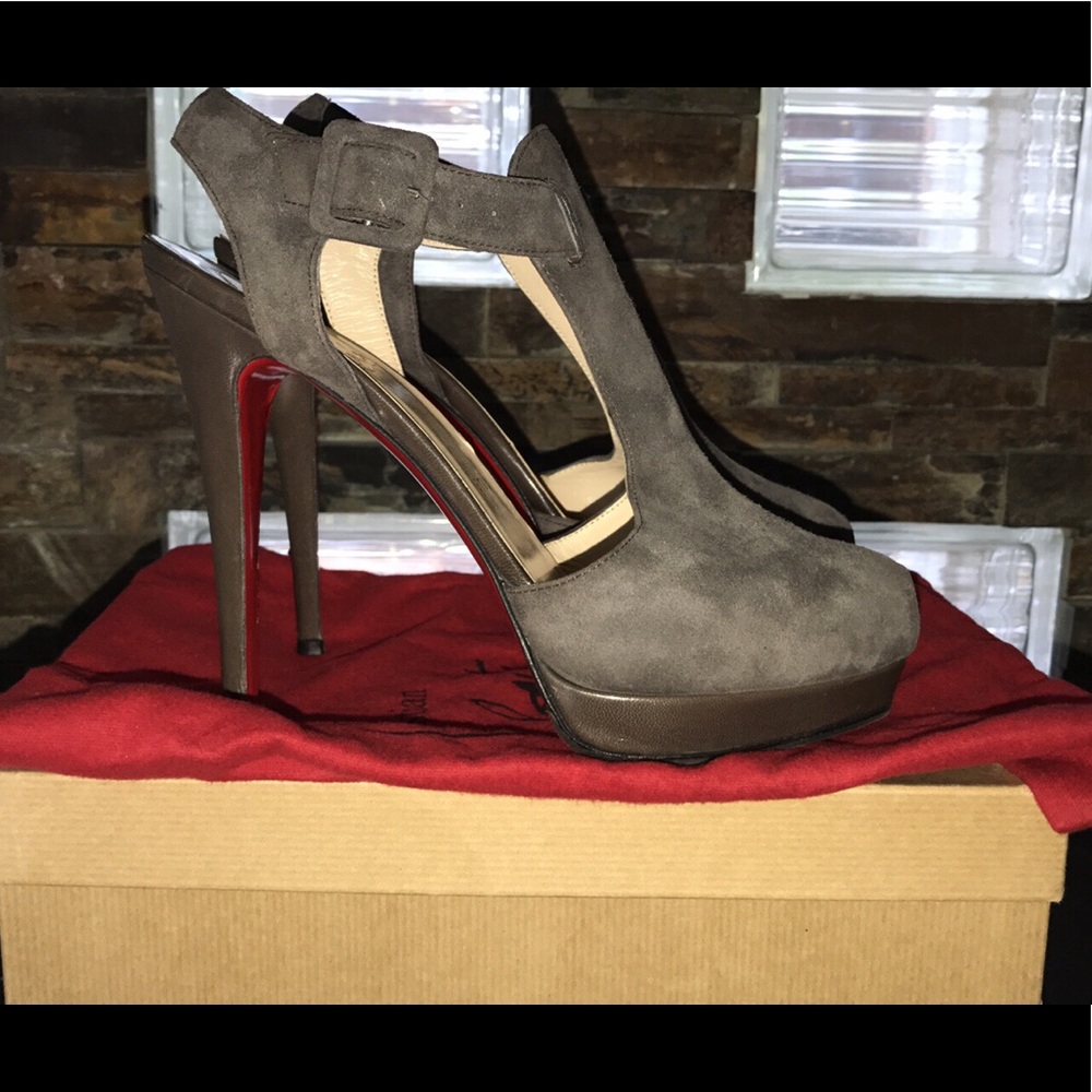 Christian Louboutin Grey/Suede Buckle Shoes