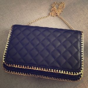 Black Statement Purse with Removable Gold Chain