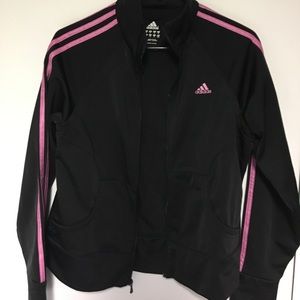 Adidas Black & Pink Striped Athletic Zip-Up