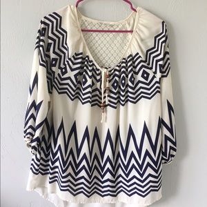 White & Blue Print Blouse