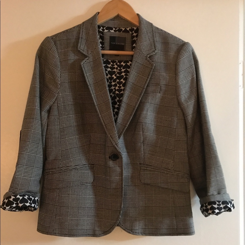 Plaid blazer with faux leather elbow patches