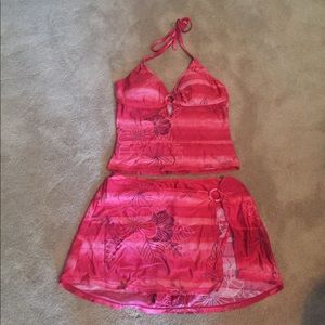 Red two piece swim suit