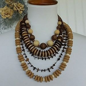Four Bohemian Vintage - Now Wood Stone Necklaces
