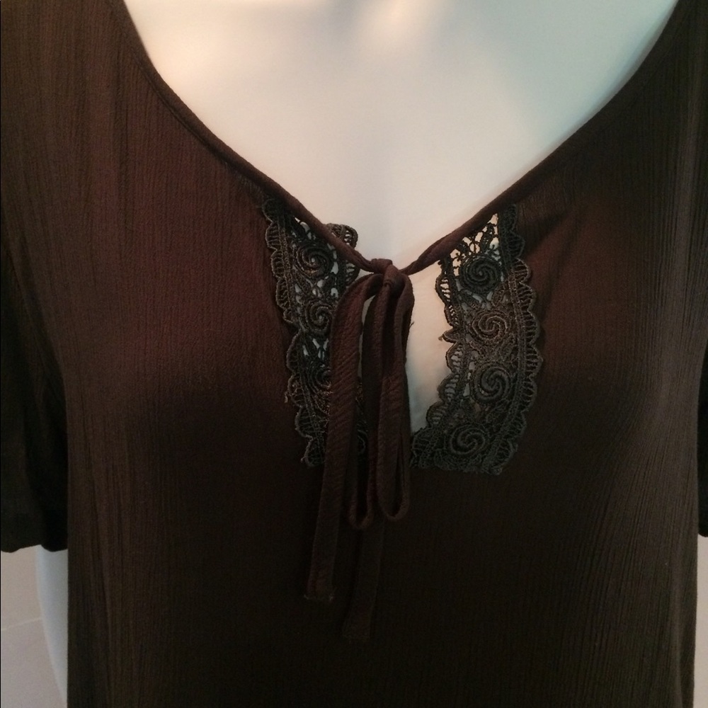 California Krush short sleeve rayon Dk olive top