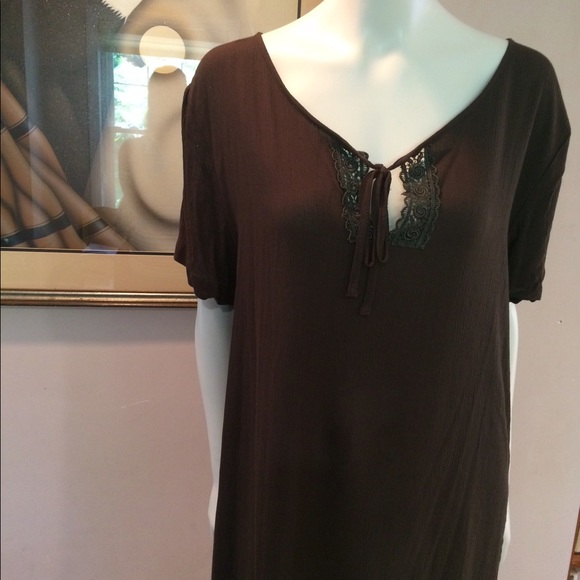 California Krush short sleeve rayon Dk olive top - Picture 3 of 4