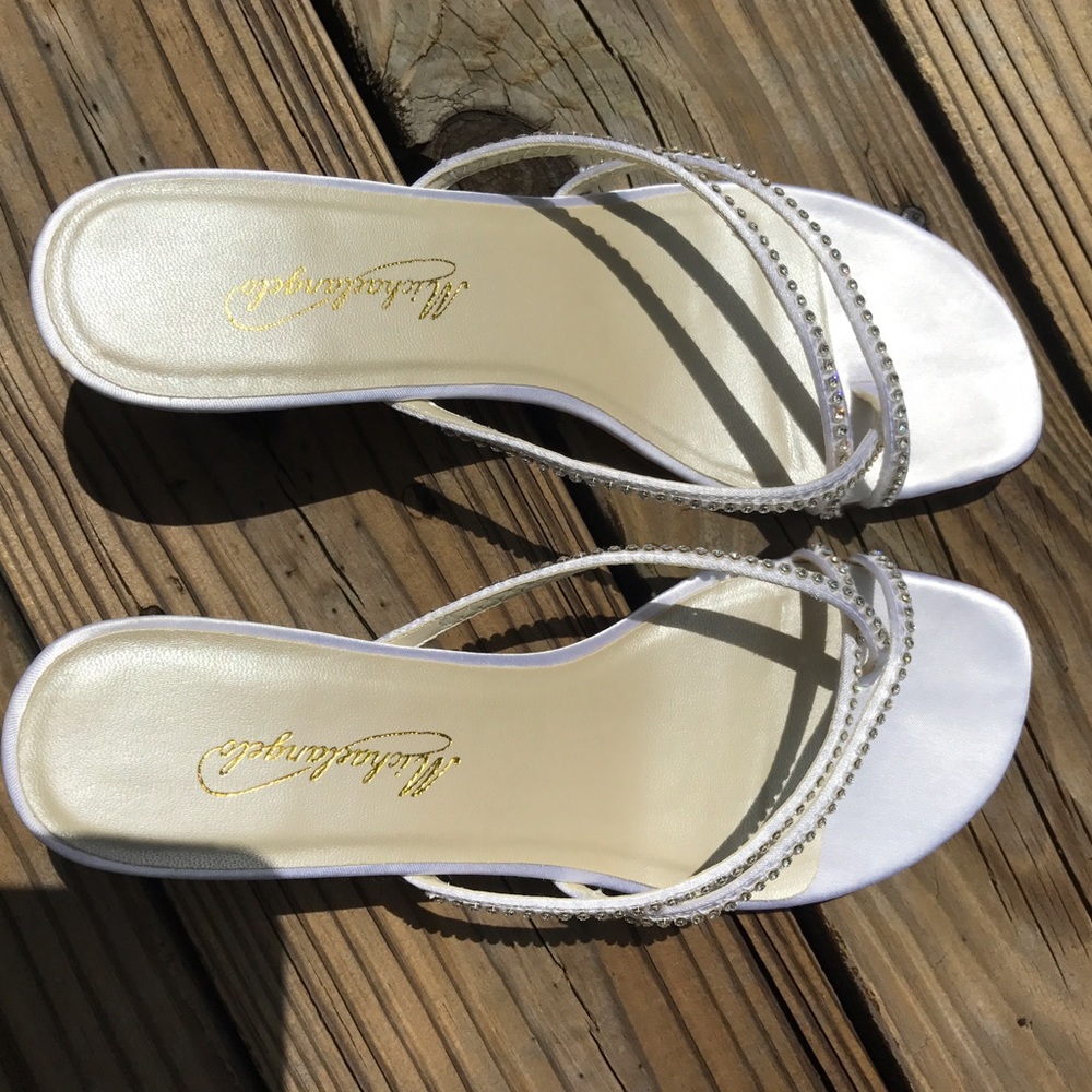 Kitten heel rhinestone sandals