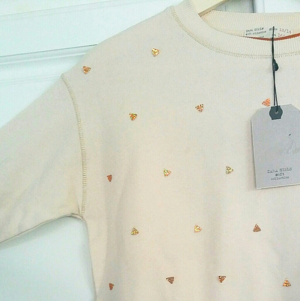NWT Beige Zara girls sweater gold triangles
