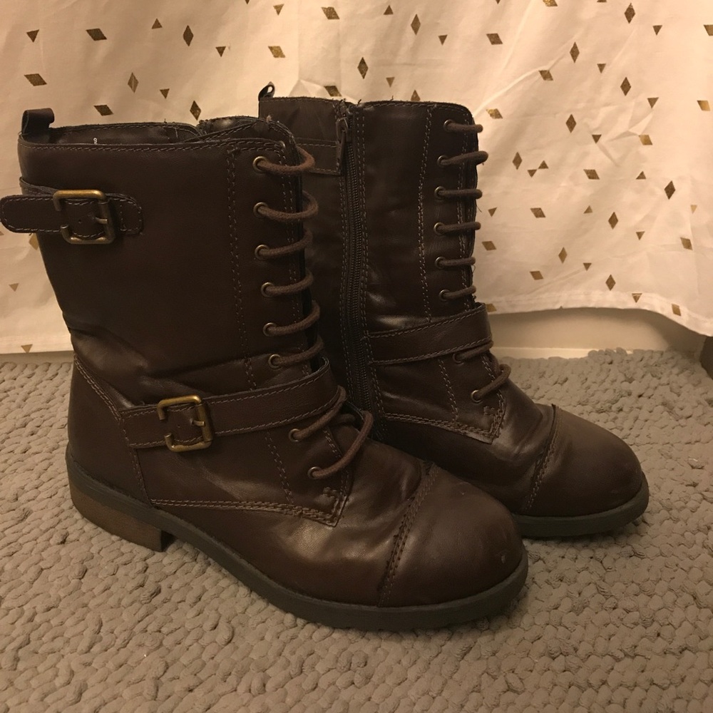 Brown combat boots