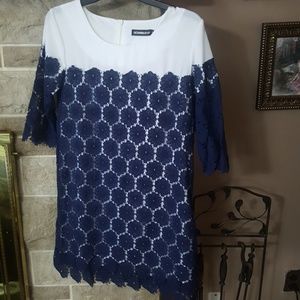 NAVY AND WHITE LACEY DRESS