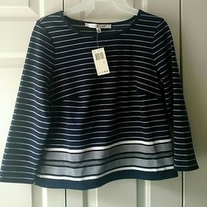 Max Studio Blue & White Stripped 3/4 Sleeve Top S
