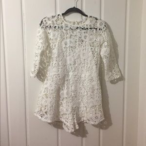 Lace Romper with 3/4 sleeves and open back