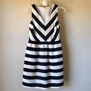 LOFT Black and Cream Striped Dress