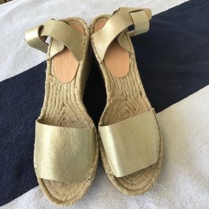 J Crew Metallic Gold Wedge Espadrille Sandals
