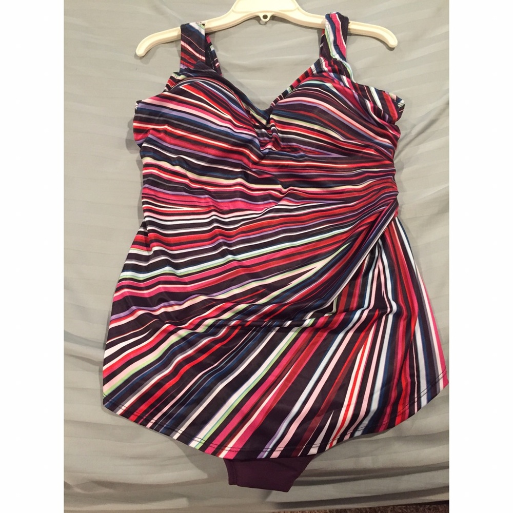 Colorful striped one-piece swimsuit