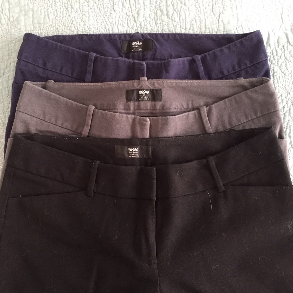 3 pairs of capris, navy, grey, black