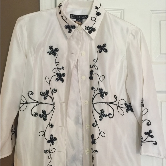 White silk jacket with black beedwork - Picture 1 of 2