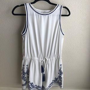 LOFT white romper w/ blue embroidery