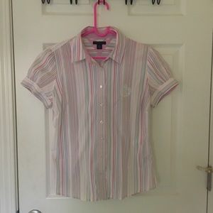 striped button up top