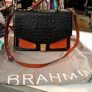 Brahmin, black croc leather handbag