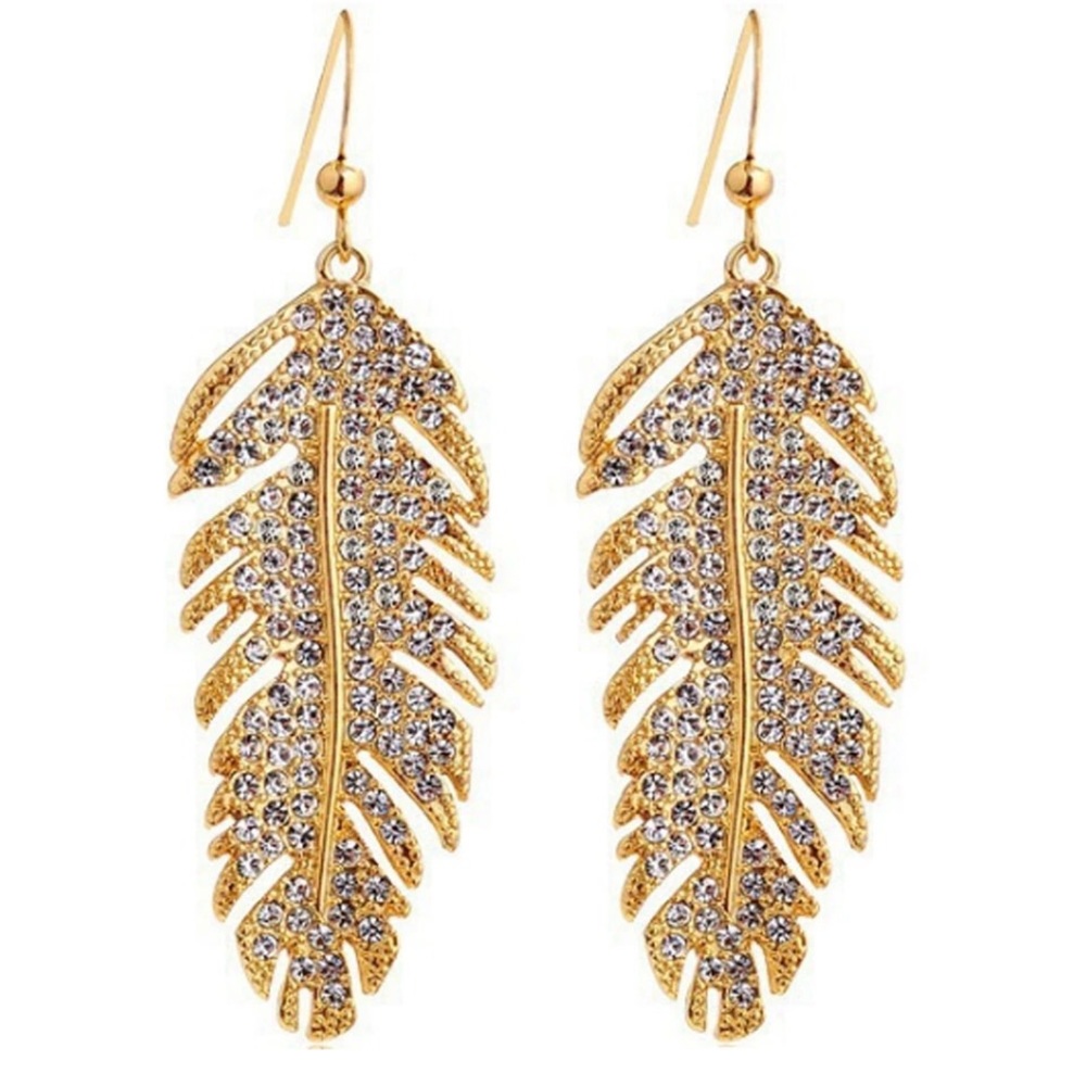 CRYSTAL FEATHER DROP EARRINGS