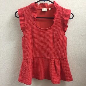 Bright Pink Anthro Top w/ Ruffle (Size Small)