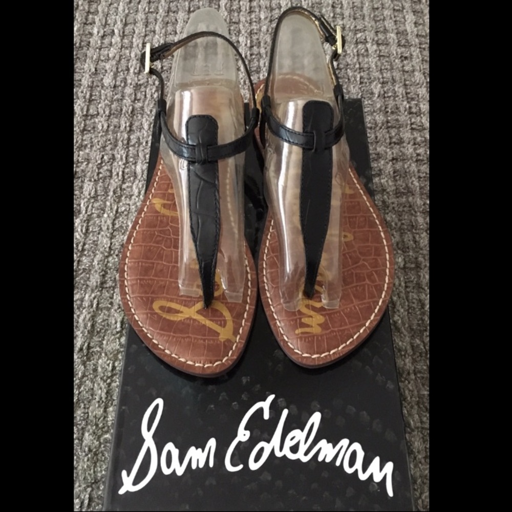 Sam Edelman Black Croc Embossed Gigi Sandals NWT