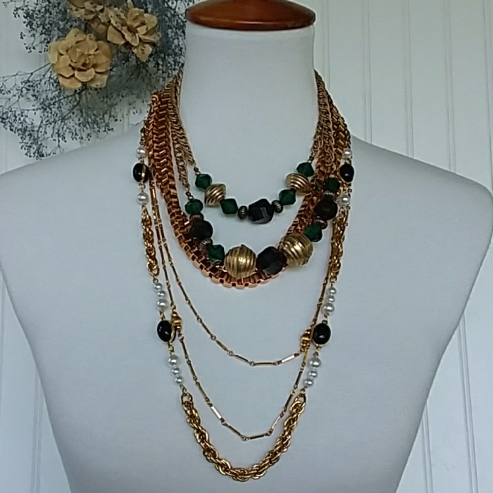 Four Gorgeous Gold Tone Vintage - Now Necklaces