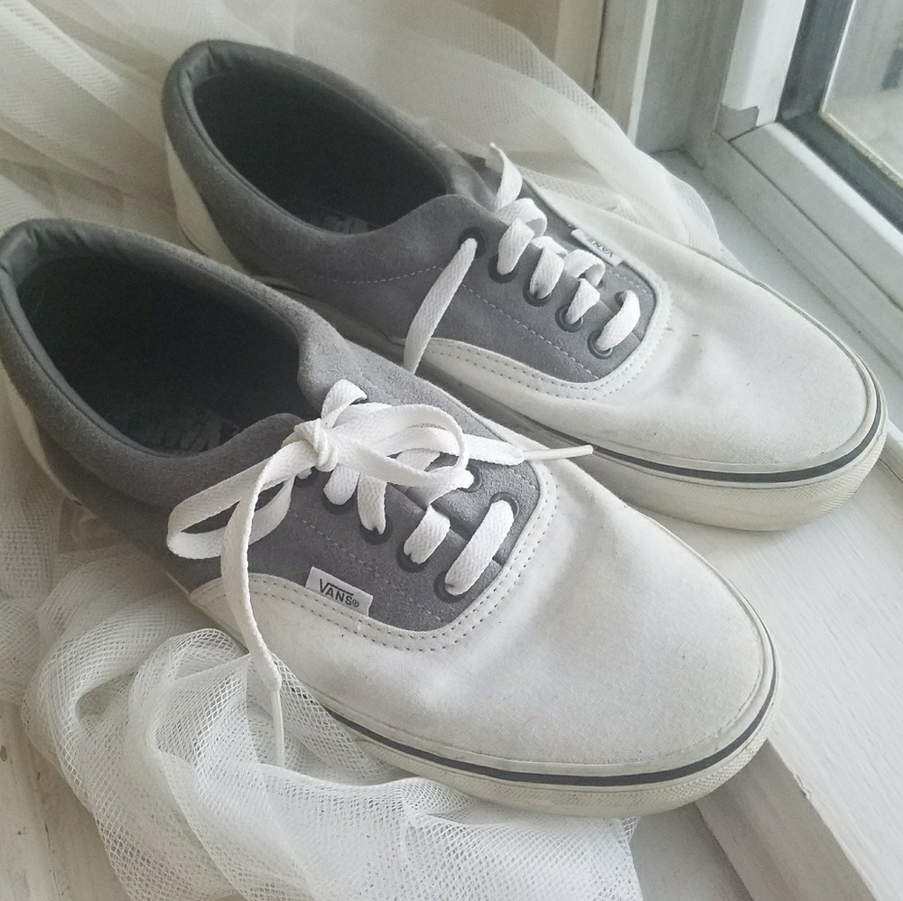 Men's White and Gray Vans