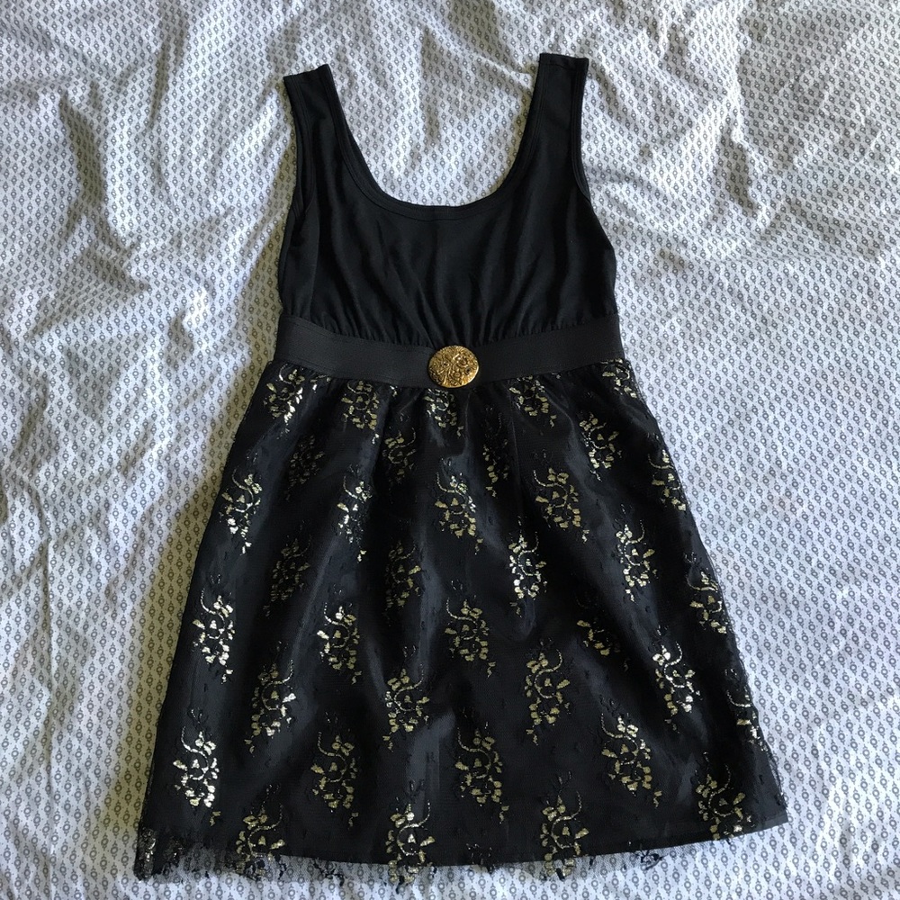 Black Dress with Gold Floral Lacing