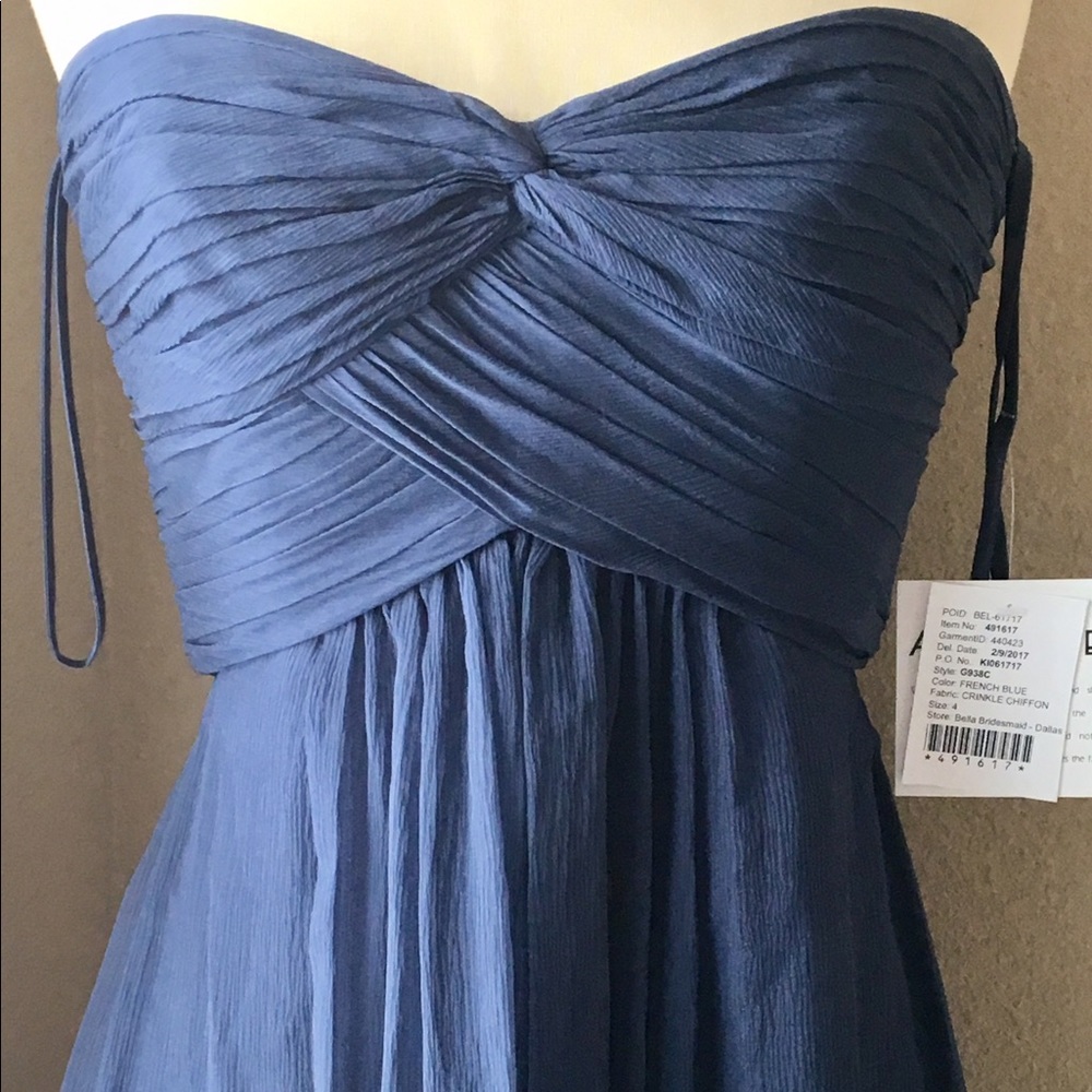 NEW Amsale Navy Chiffon Strapless, size 4