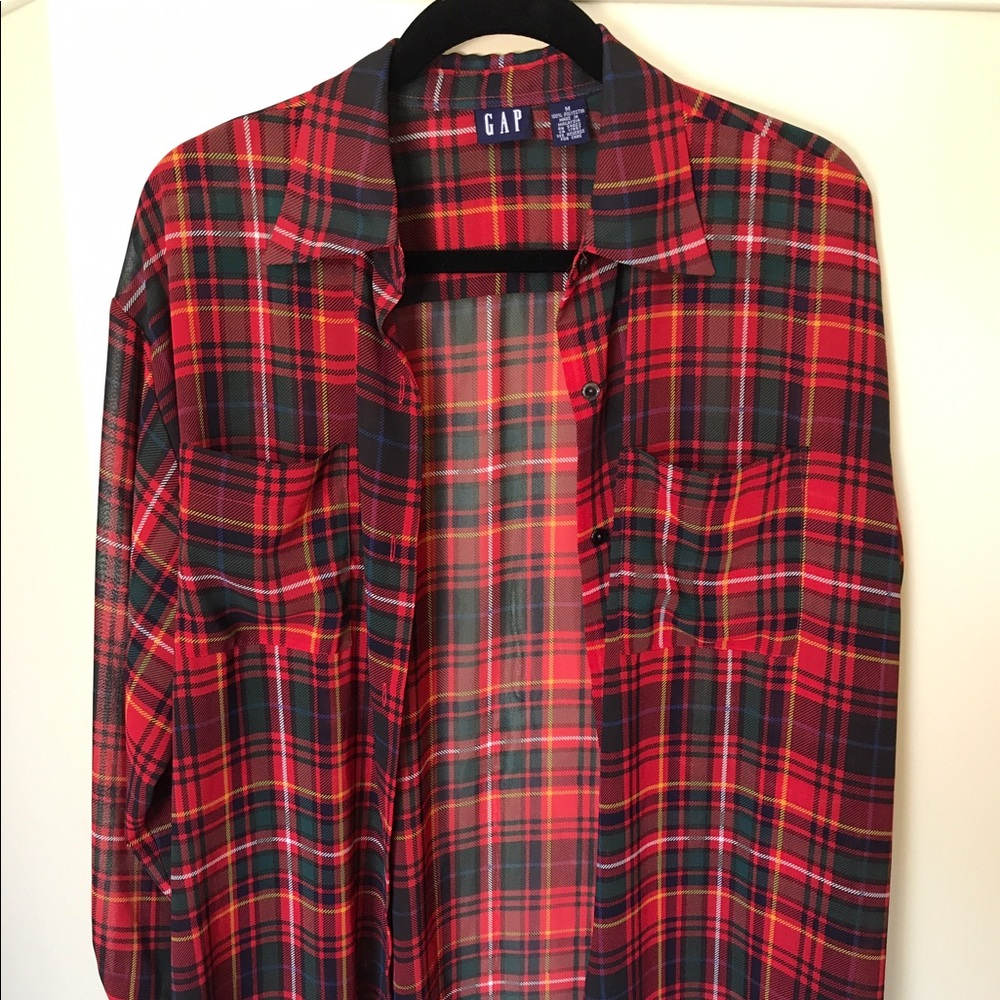 Plaid see through button down shirt