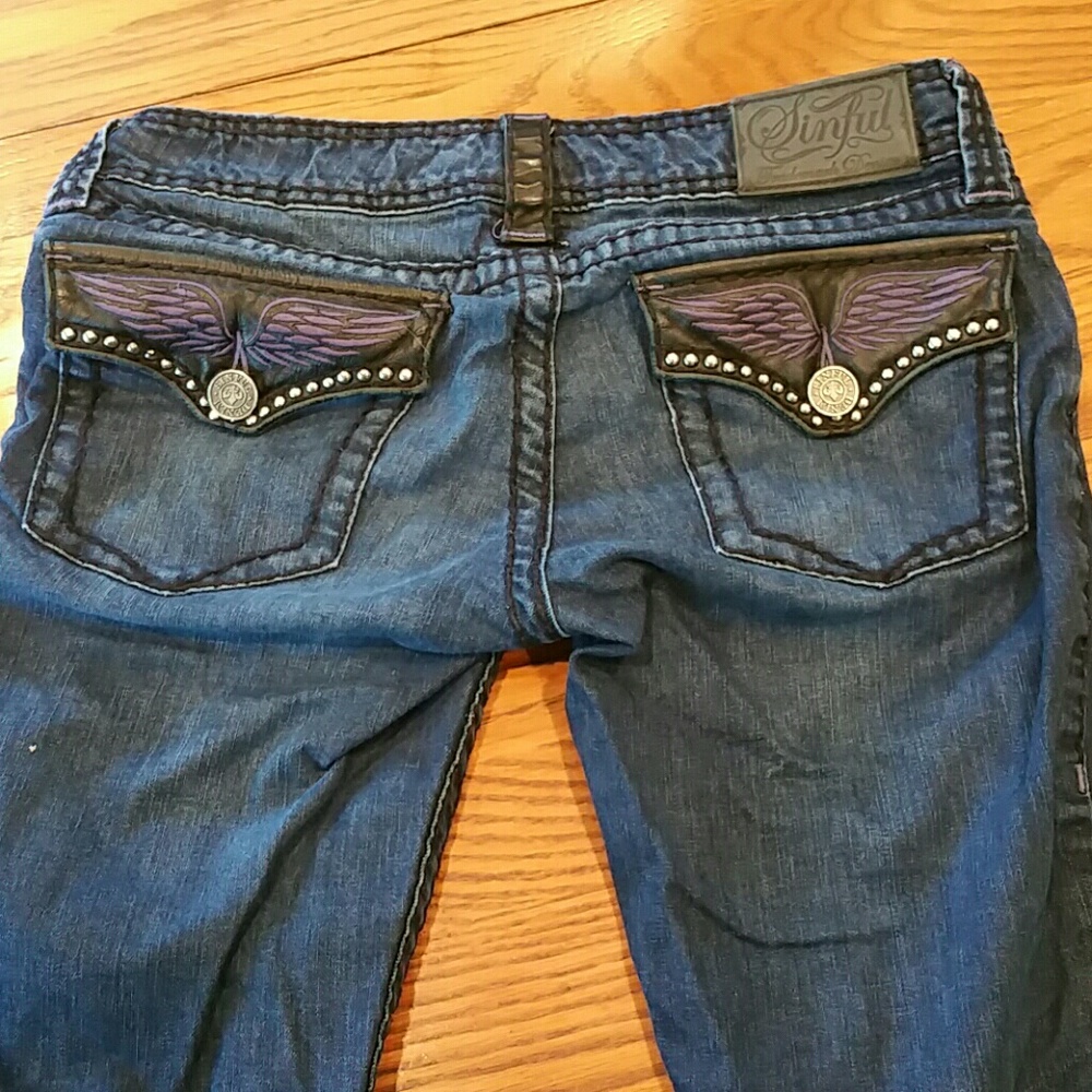 Affliction sinful leather pocket jeans