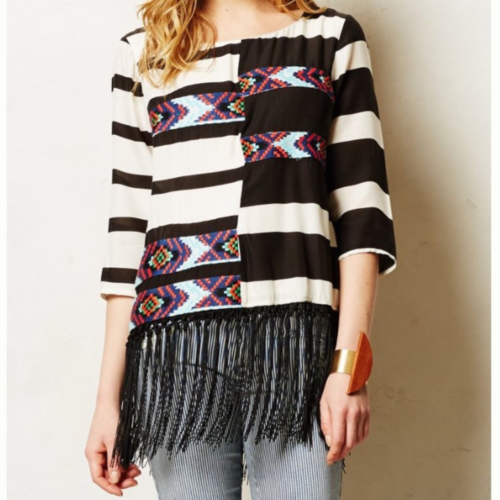 Anthropologie Floreat Fringed Latitude Blouse