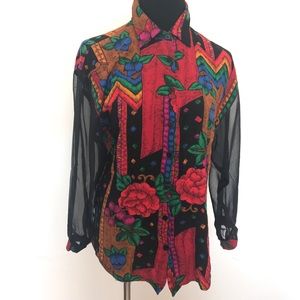 Vintage Tops - Vintage floor sheer sleeve blouse Vintage Tops - Vintage floor sheer sleeve blouse