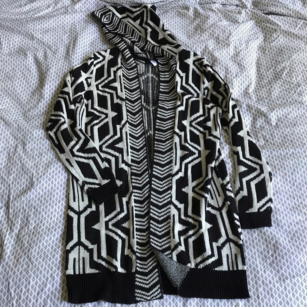 H&M Long Hooded Geometric Cardigan